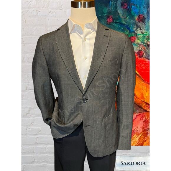 Sartoria Other - Sartoria Italy 40S Gray Linen Casual Blazer Jacket Distressed Patch Pockets